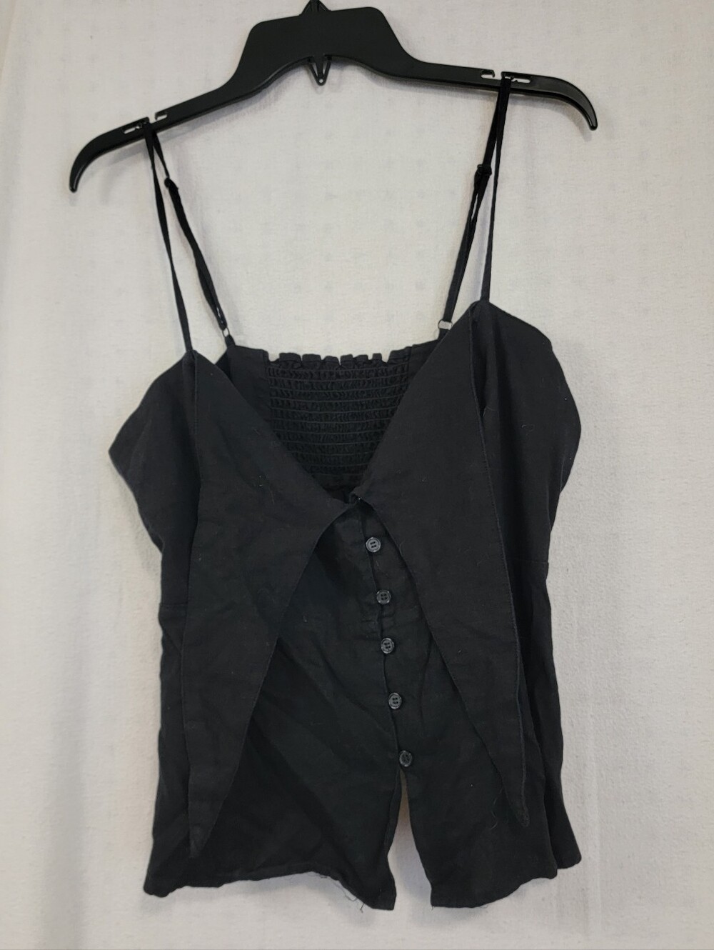 Black Spaghetti Strap Button-Front Women’s Top